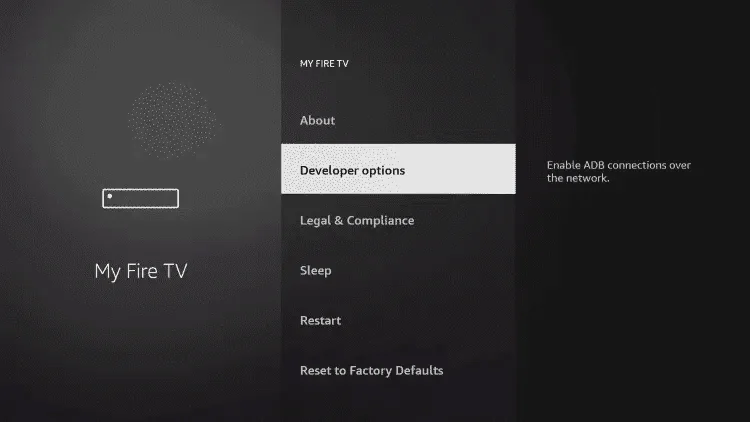 ig iptv Fire TV Stick passo 9 – Apri le opzioni sviluppatore